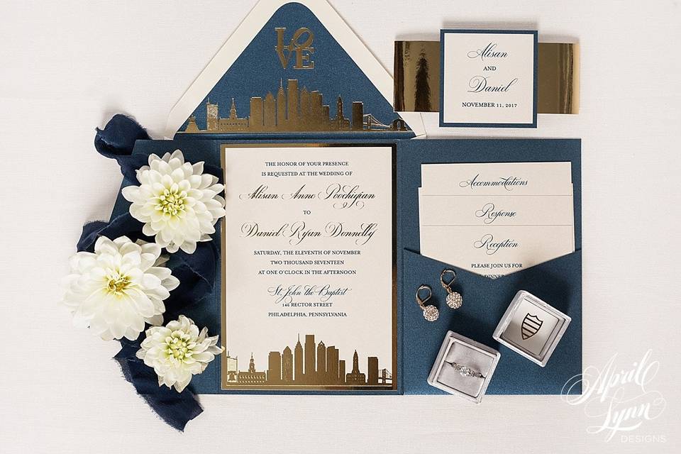 Blue and gold invitation