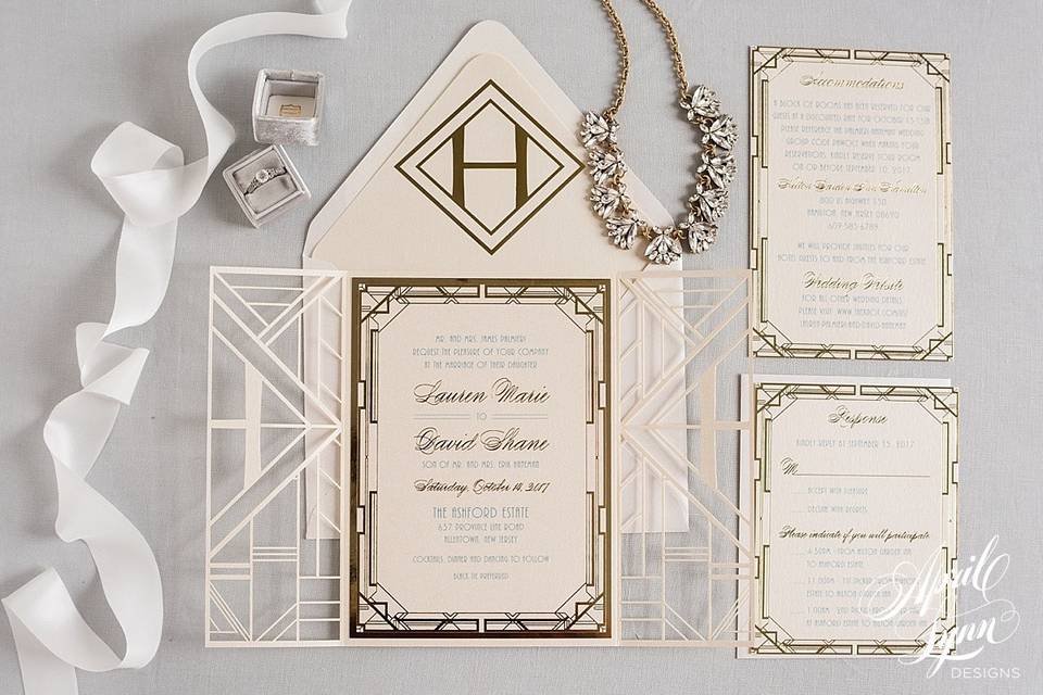 Art Deco wedding invitation