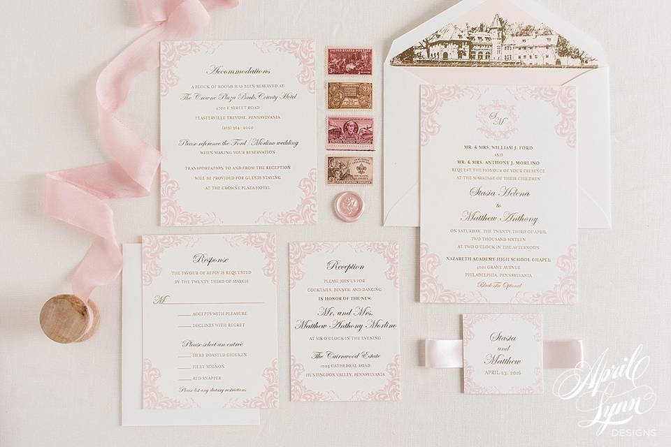 White and pink invitation