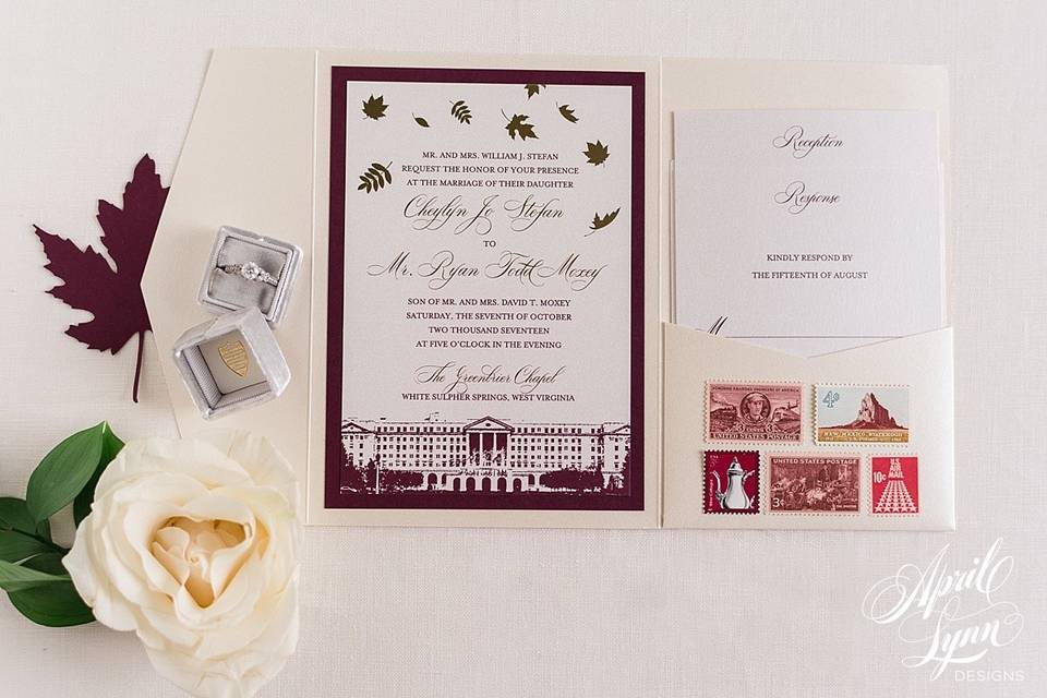 Burgundy wedding invitation