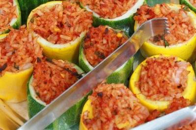 Rice stuffed zucchini rounds.