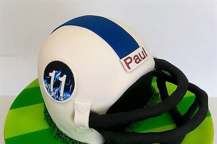 Groom's cake for the Football lover. Helmet is fondant covered