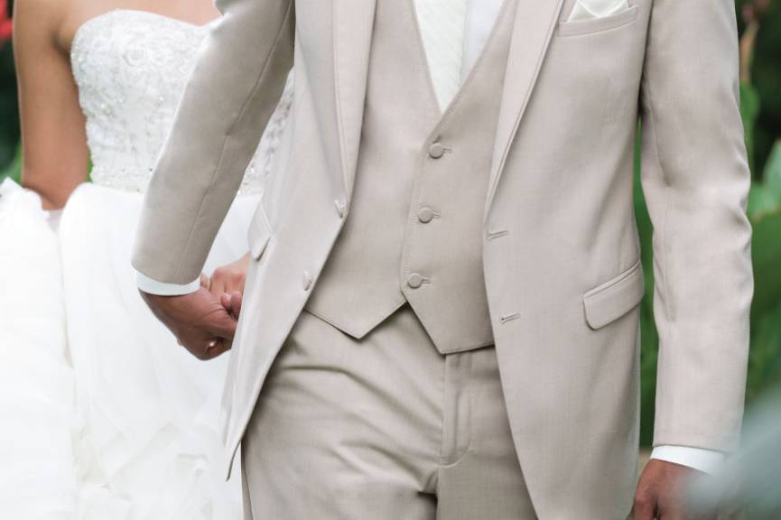 Allure Men , Tan two button notch self piping edged lapels make it a perfect day wedding tuxedo