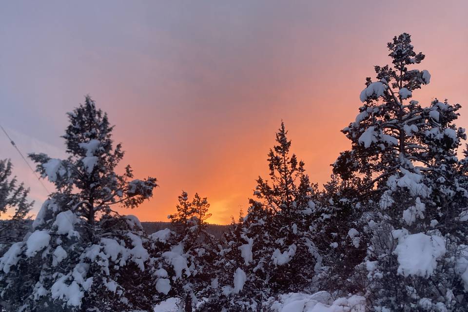 Winter sunset in the snow