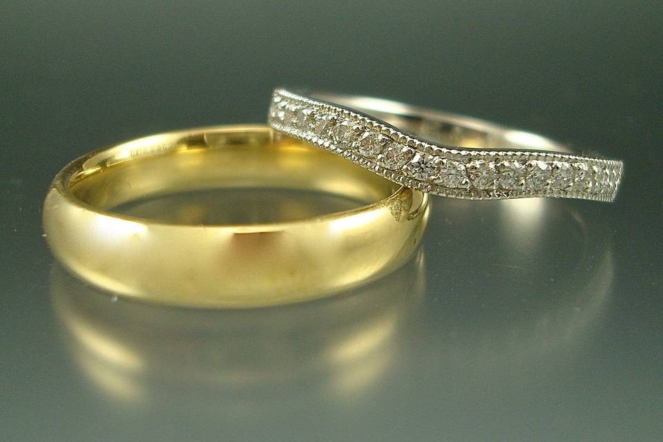 Gold ring and paved diamond ring