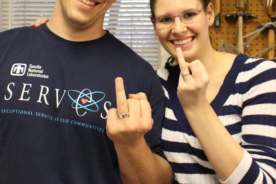 Groom and bride wearing their rings