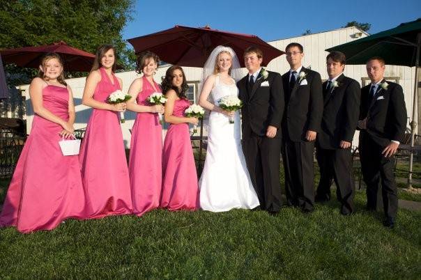 The couple together with their bridesmaids and groomsmen