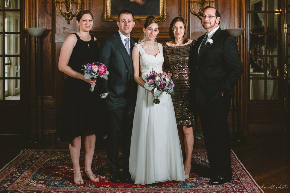 Wedding couple and guests