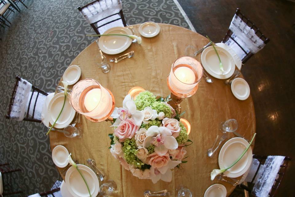 Table setting and floral centerpiece