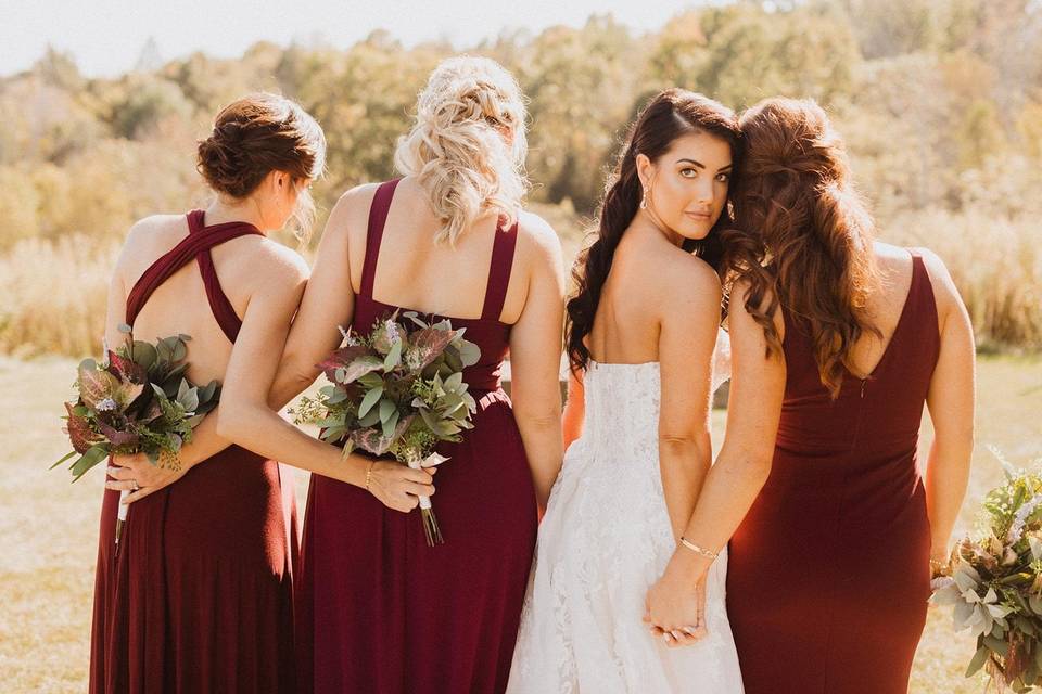 Bride and her bridesmaids