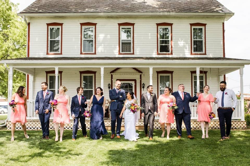 Couple with their bridal party