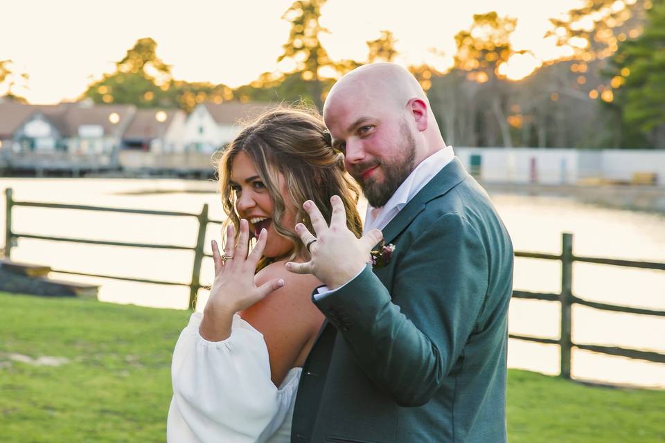 Couple showing off rings