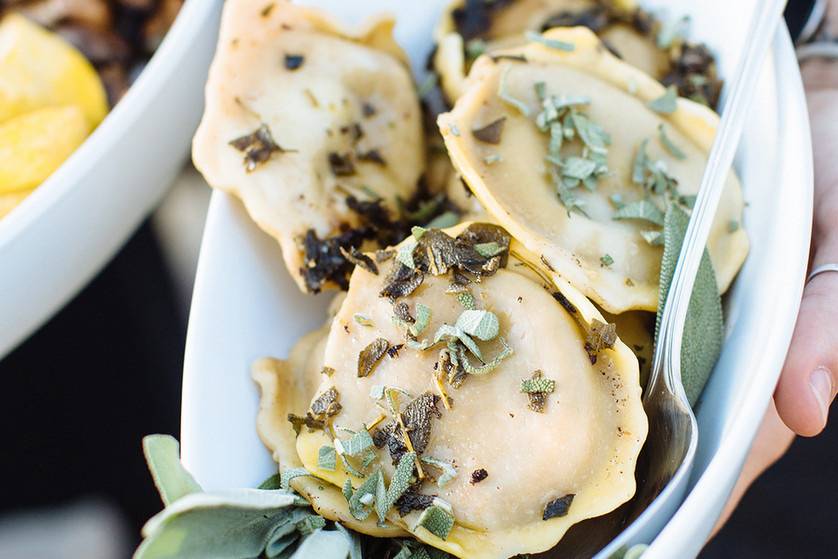 Portobello mushroom ravioli with a brown sage butter