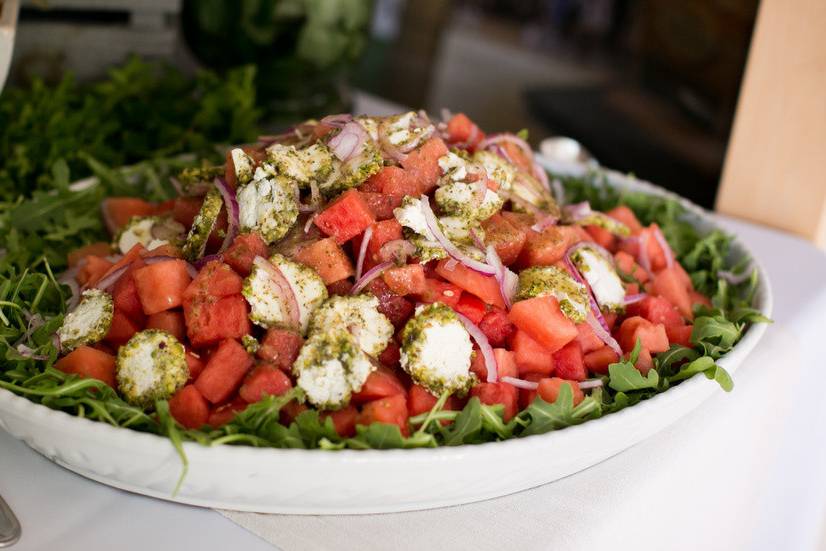 Delicious watermelon and goat cheese crusted salad