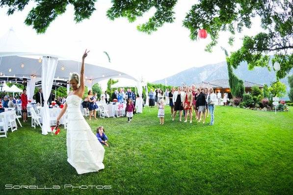 Bride throwing the bouquet