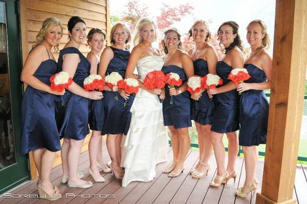 Bridesmaids bouquets I did | Salmon roses with white Hydrangea's. They turned out amazing!