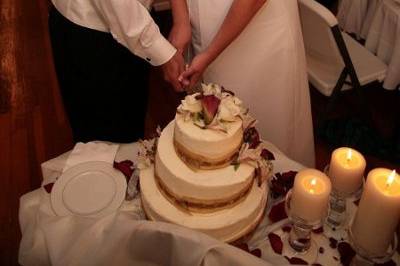 Troy & Lindsay cutting their cake at The Beda Place