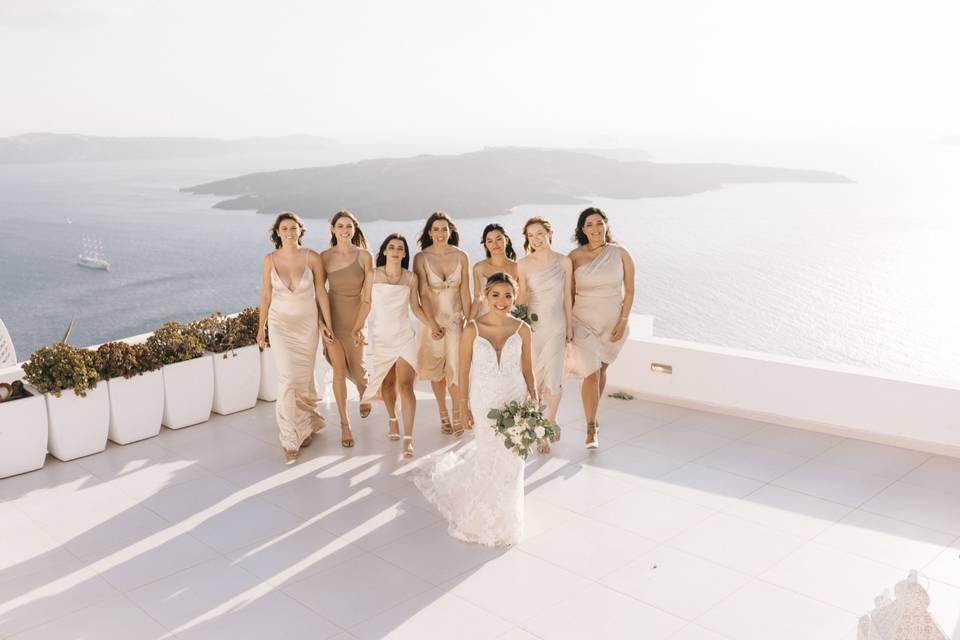 Santorini wed bridal squad