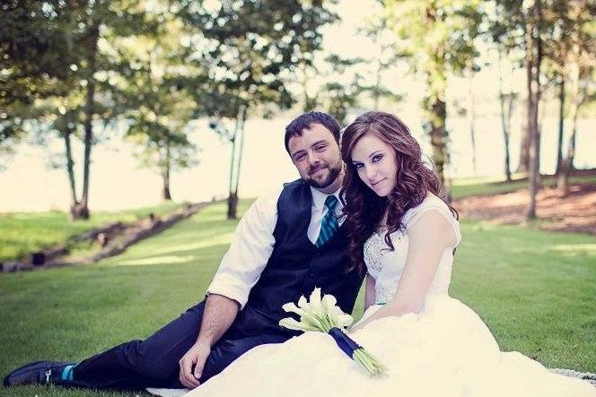 Bride and groom on back lawnphoto by Amy Boston Photography