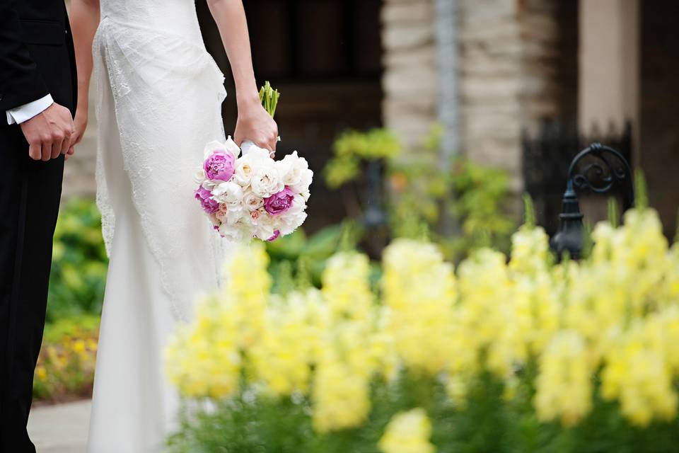 The bride holding her bouquet