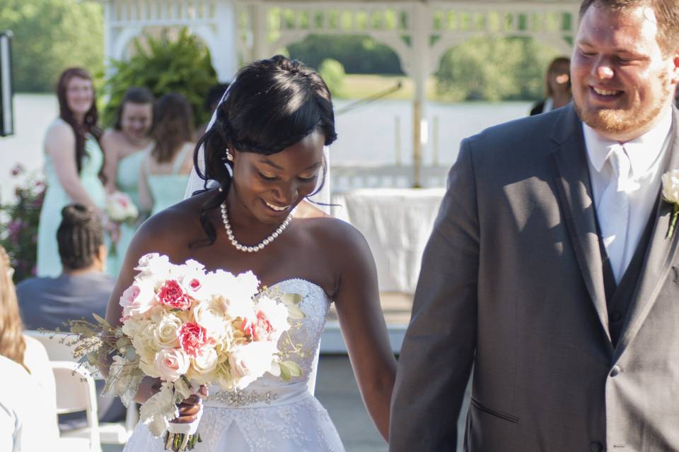 The bride holding her bouquet