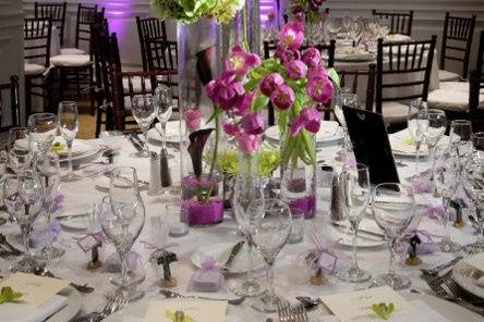 Table set-up with floral centerpiece