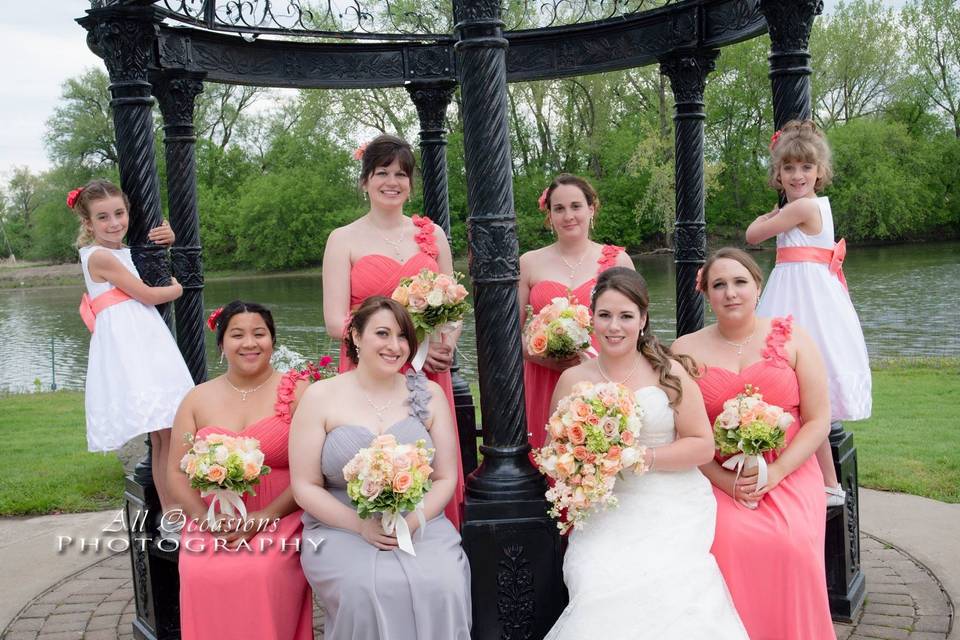 The bride with her bridesmaids