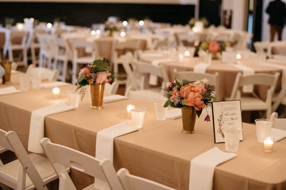 Table with setup with centerpieces
