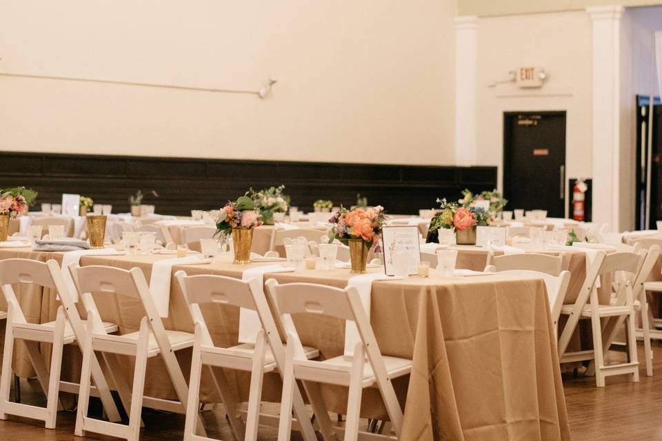 Table with setup with centerpieces