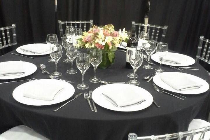 Table setup with flower centerpiece