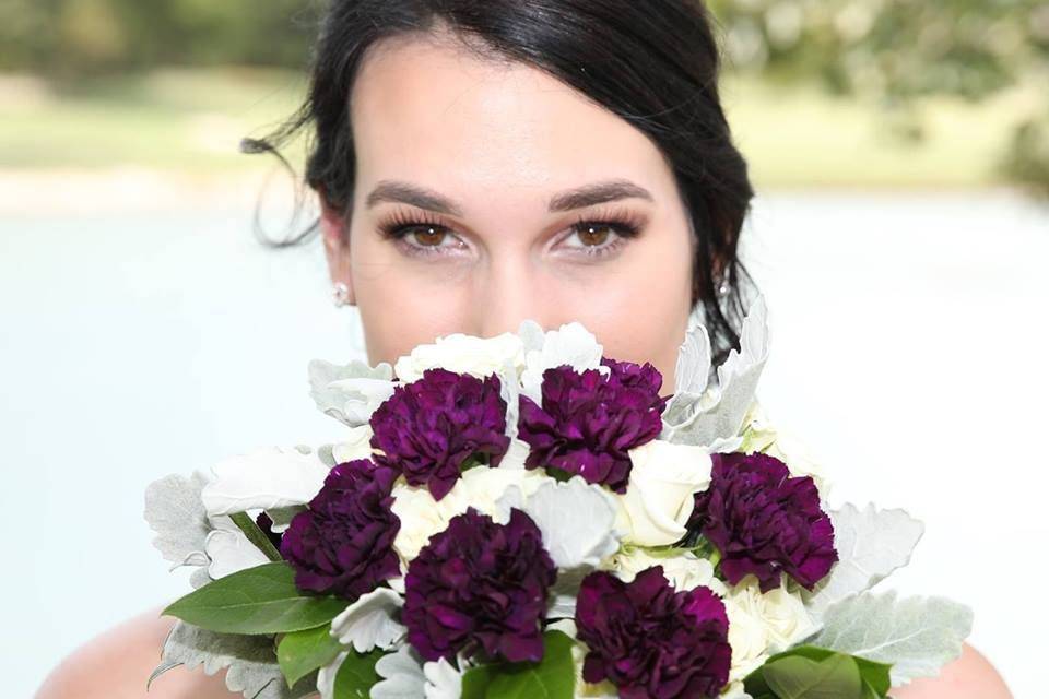 White and violet bridal bouquet