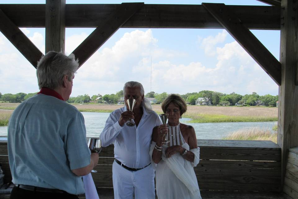 Jim and Tricia decided to be married at the place of their first date. It was also where Jim popped the question to Trish. Shem Creek Park, Shelter #3, Mt Pleasant, SC