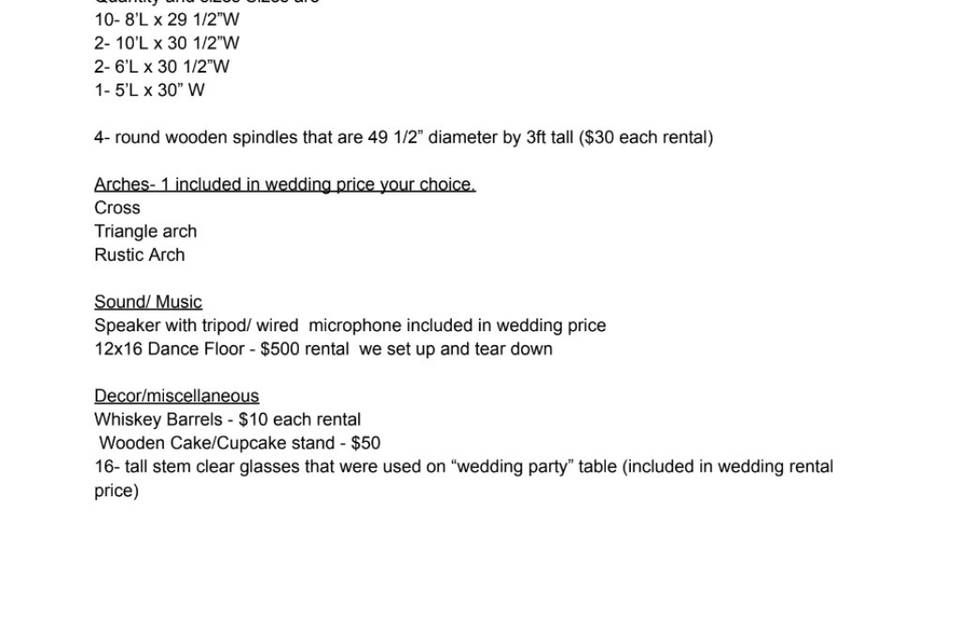 Wedding inventory
