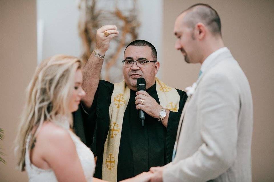 Minister walking down the aisle