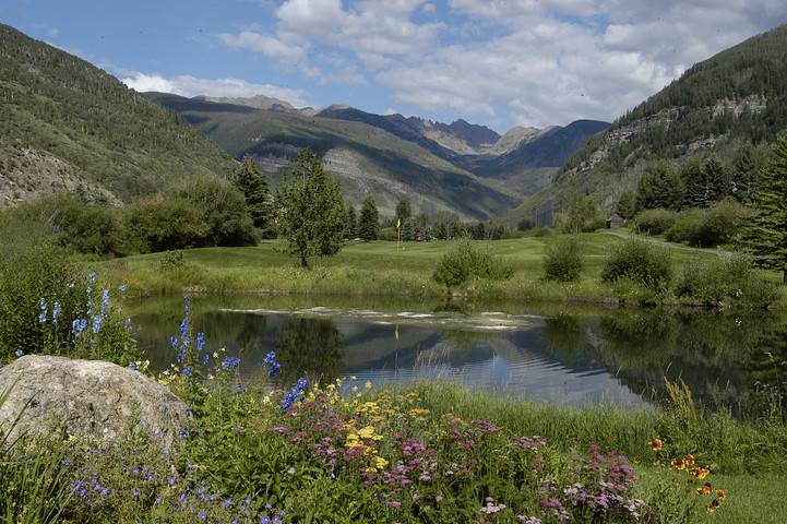 View of the Gore Mountain Range from the Vail Golf Club in summer