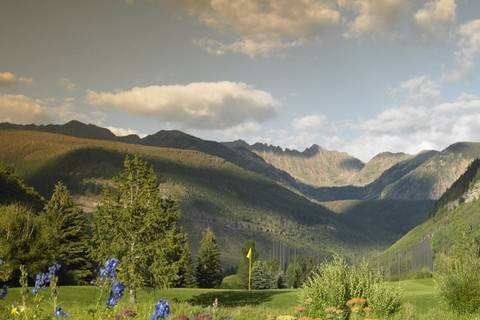 View of the Gore Mountain Range from the Vail Golf Club in summer