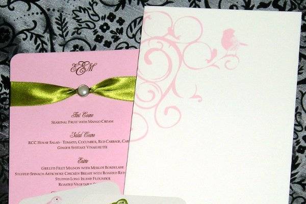 Matching menu card, program and escort cards.  Lori hemhill was the planner for this wedding event.