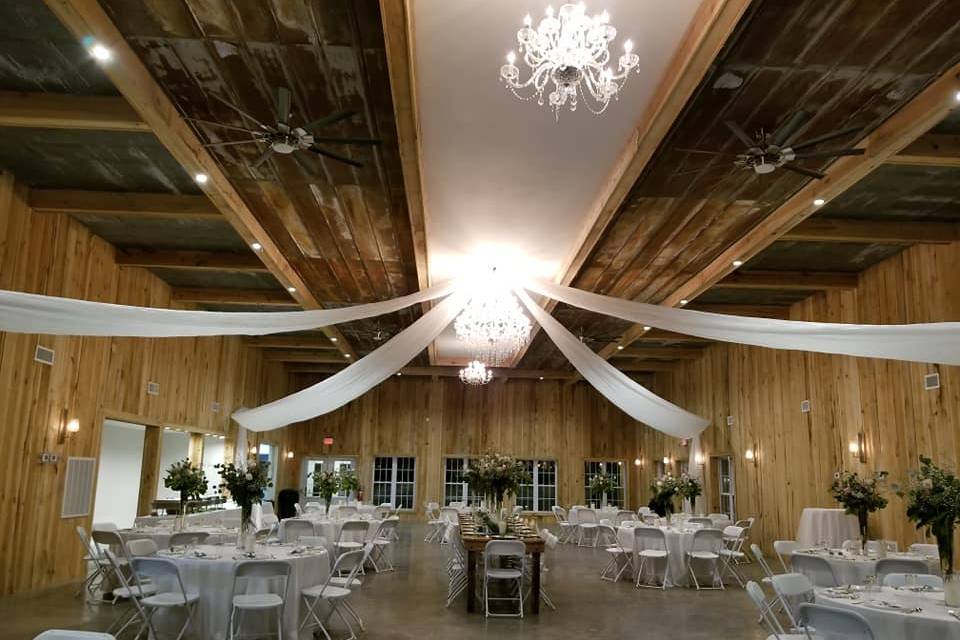 The ceiling in the event barn