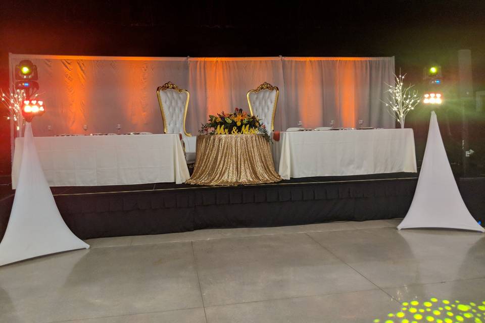 Couple and wedding party table