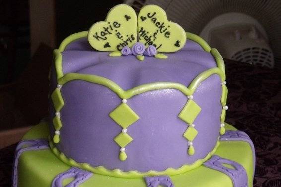 2-tier, fondant.  Engagement cake.