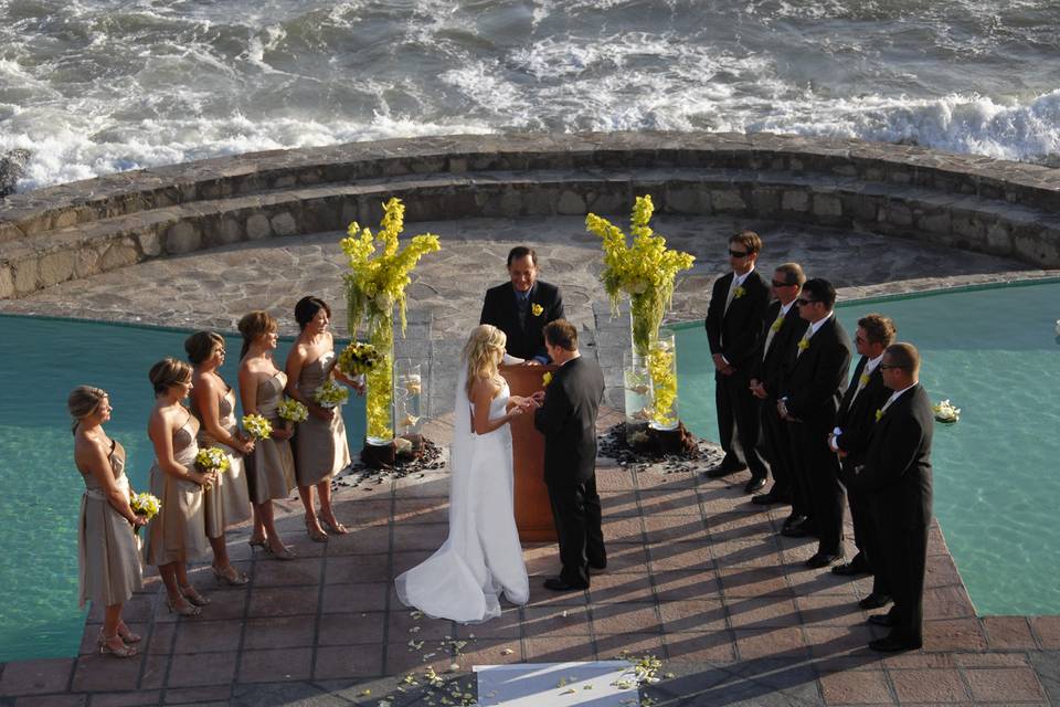 Sabrina and Aaron married at Los Rosas Hotel beach patio in Ensenada, Mexico.