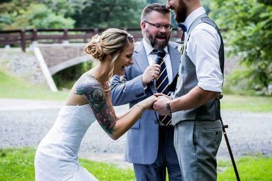 Sharing laughs at the wedding