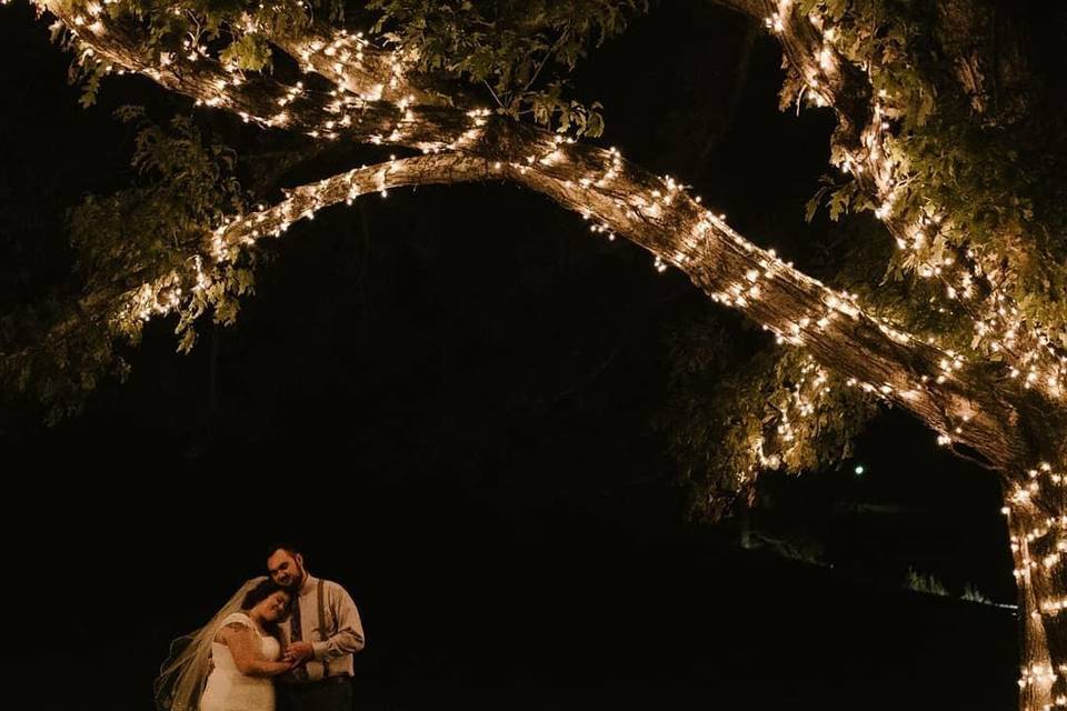 An illuminated nighttime scene