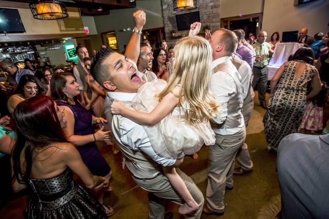 Bridal party dancing