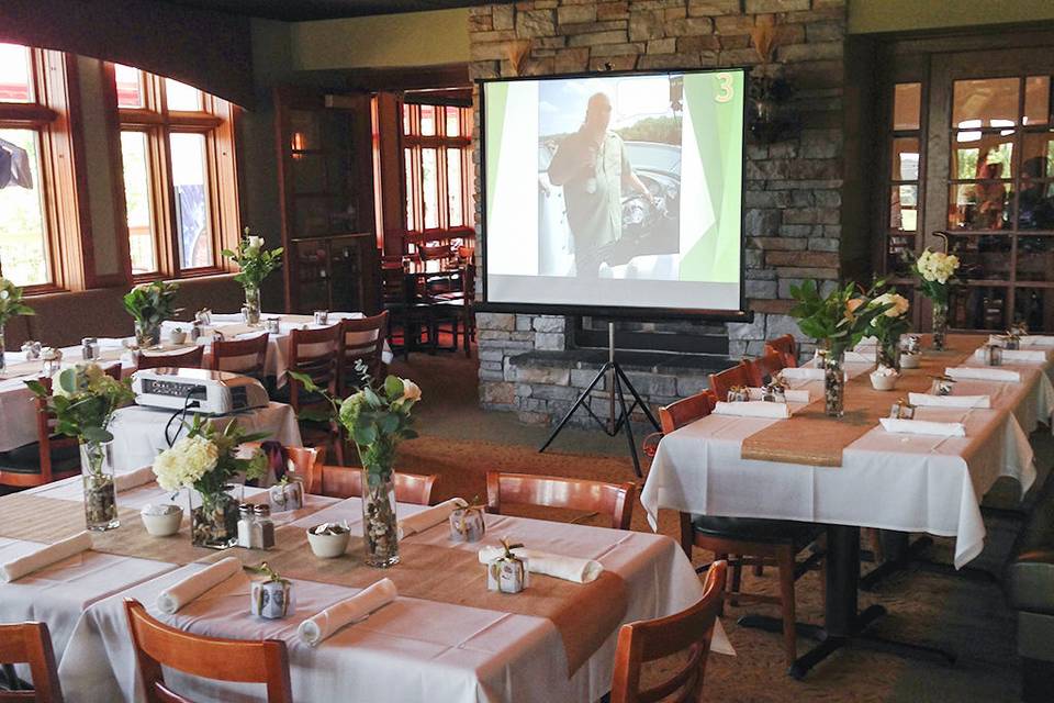 Bridal shower slideshow in the dining room of the clubhouse - Wheatstack