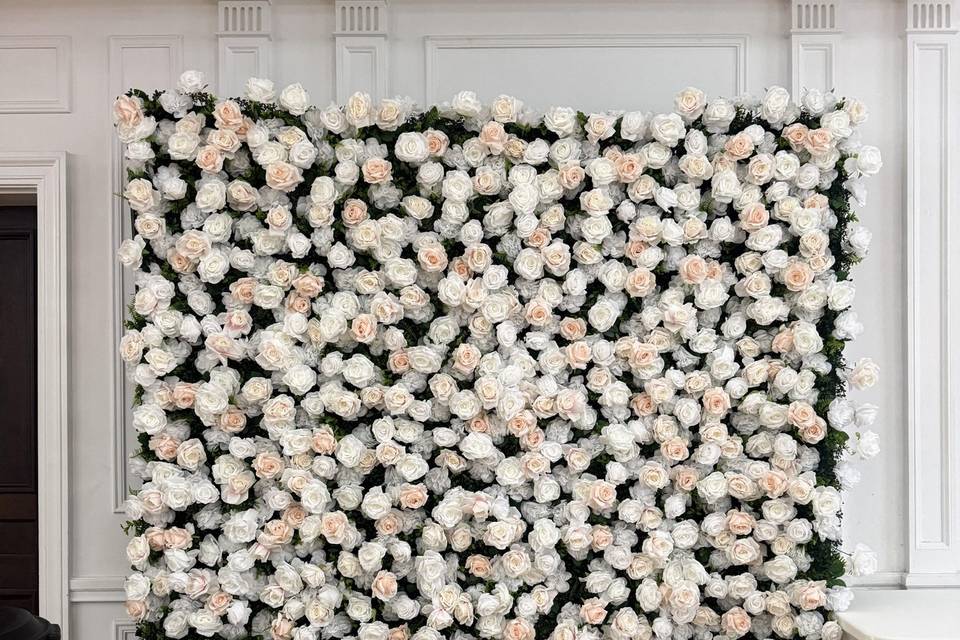 White and Blush flower wall