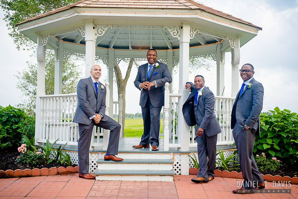 Handsome groomsmen at the lake