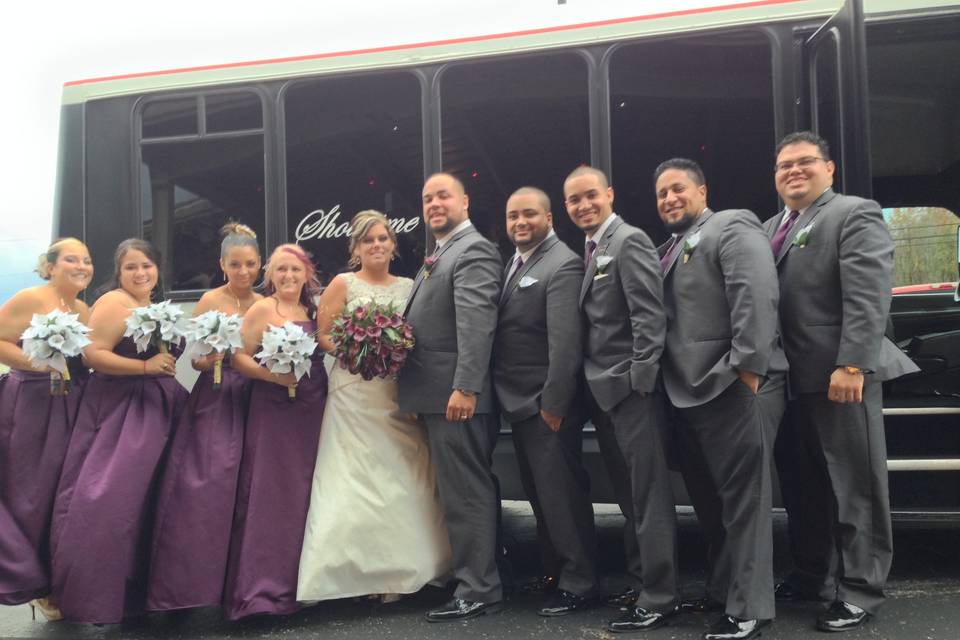 The newlyweds and wedding attendants