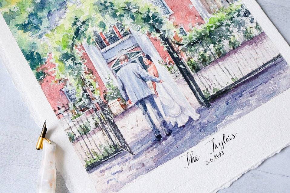 Watercolor Wedding Portrait