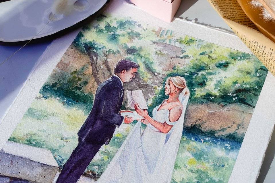 Watercolor Wedding Portrait